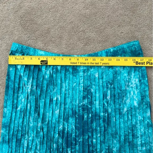 Michael Kors Turquoise Water Print Pleated Skirt Large