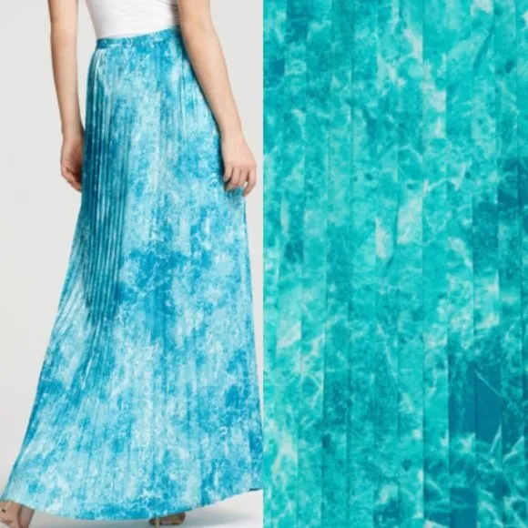 Michael Kors Turquoise Water Print Pleated Skirt Large