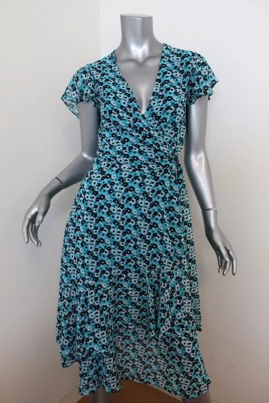 MICHAEL Michael Kors Wrap Dress Blue Floral Print Georgette Size Extra Small