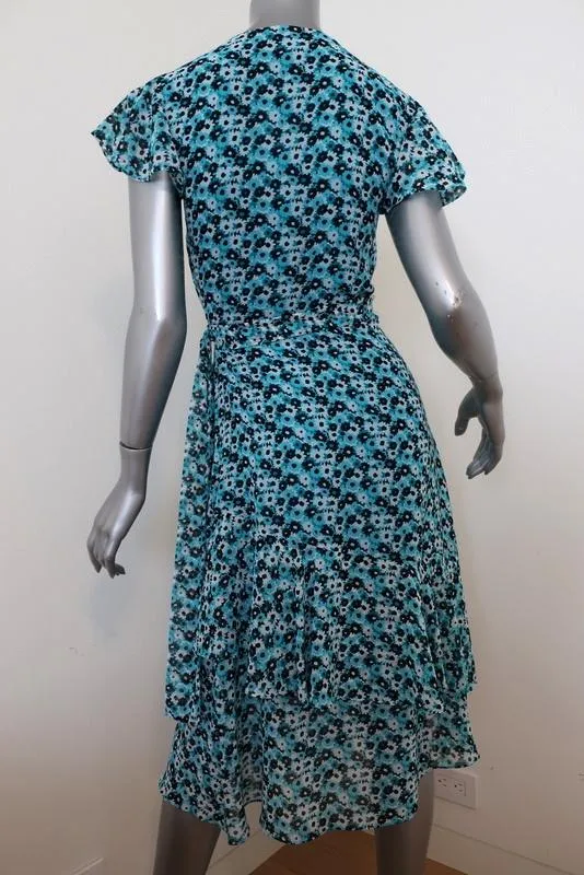 MICHAEL Michael Kors Wrap Dress Blue Floral Print Georgette Size Extra Small