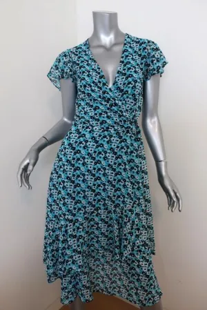 MICHAEL Michael Kors Wrap Dress Blue Floral Print Georgette Size Extra Small