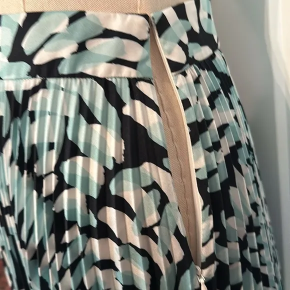 Milly | turquoise black white | pleated | brushstroke pattern | midi | 0 | skirt