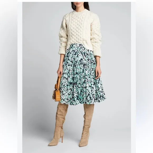 Milly | turquoise black white | pleated | brushstroke pattern | midi | 0 | skirt