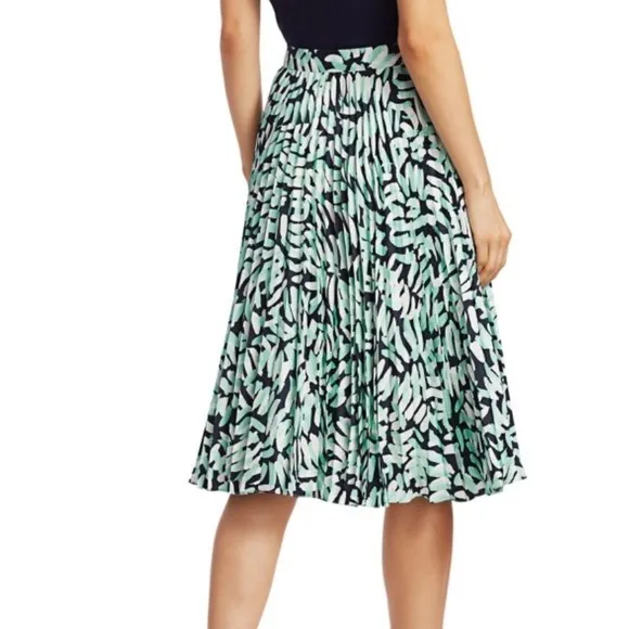 Milly | turquoise black white | pleated | brushstroke pattern | midi | 0 | skirt