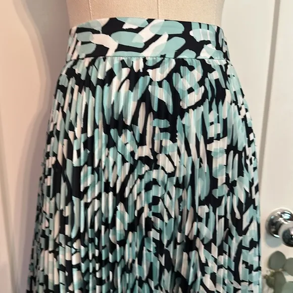 Milly | turquoise black white | pleated | brushstroke pattern | midi | 0 | skirt