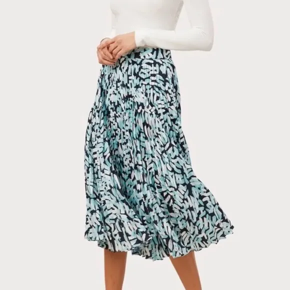 Milly | turquoise black white | pleated | brushstroke pattern | midi | 0 | skirt
