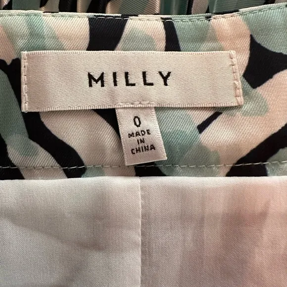 Milly | turquoise black white | pleated | brushstroke pattern | midi | 0 | skirt