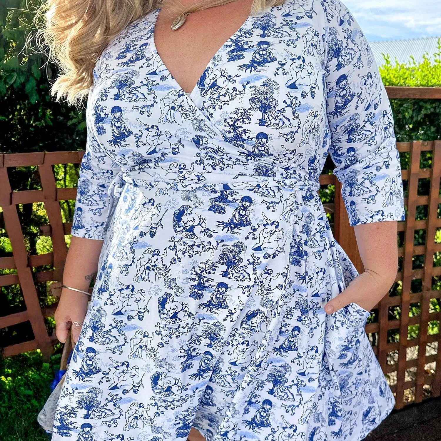 Mini Wrap Dress - Passion au Jardin - L'Amour Bleu