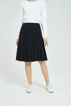 MM COTTON PLEATED SKIRT - BLACK