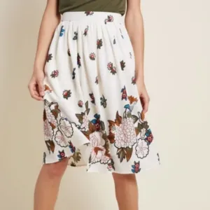 Modcloth White Floral A Line Swing Skirt NEW