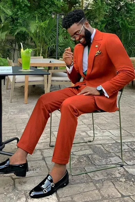 Modern Orange Notched Lapel Best Fit Men's Prom Suits