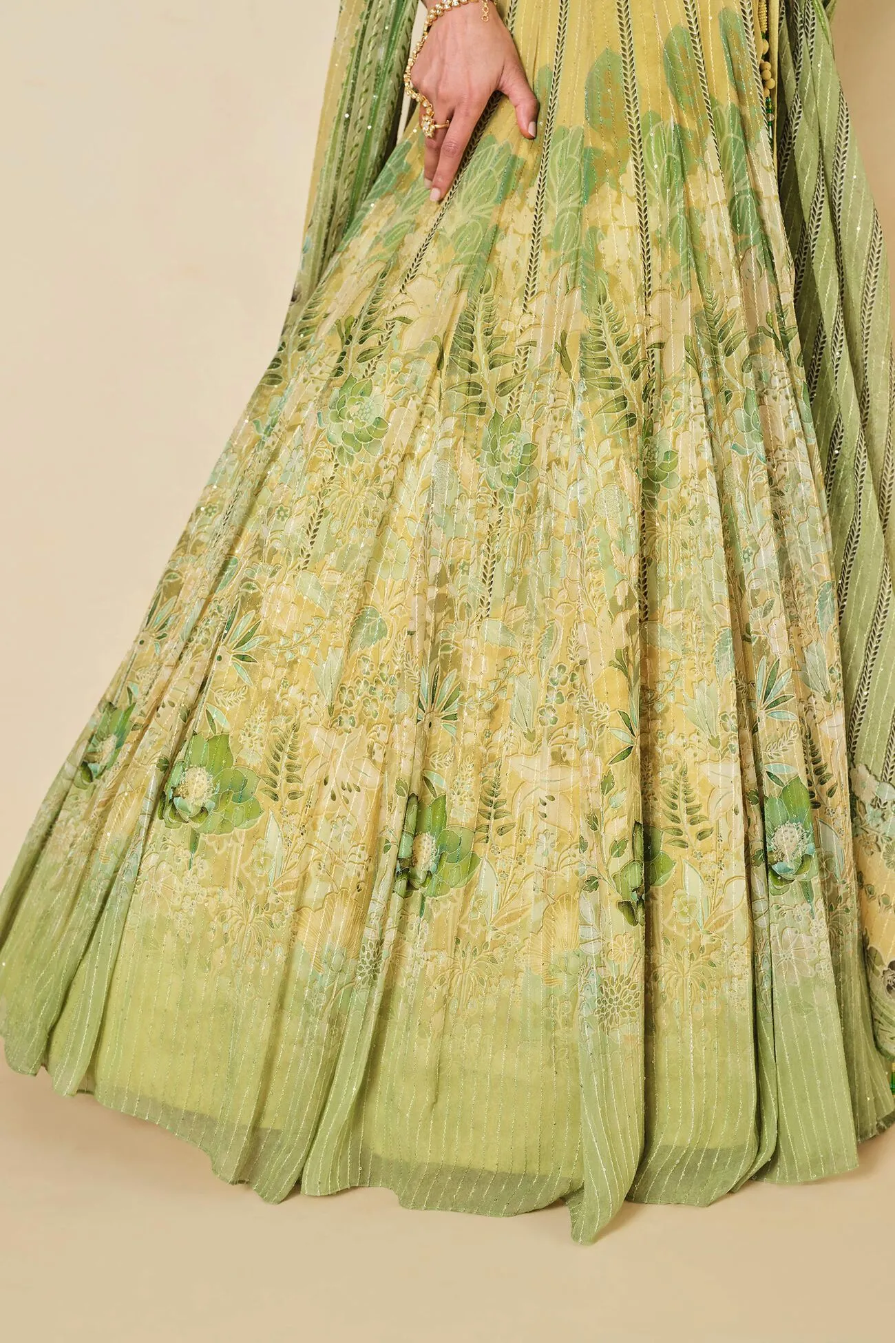MYUNA SEQUIN GEORGETTE LEHENGA - SAGE