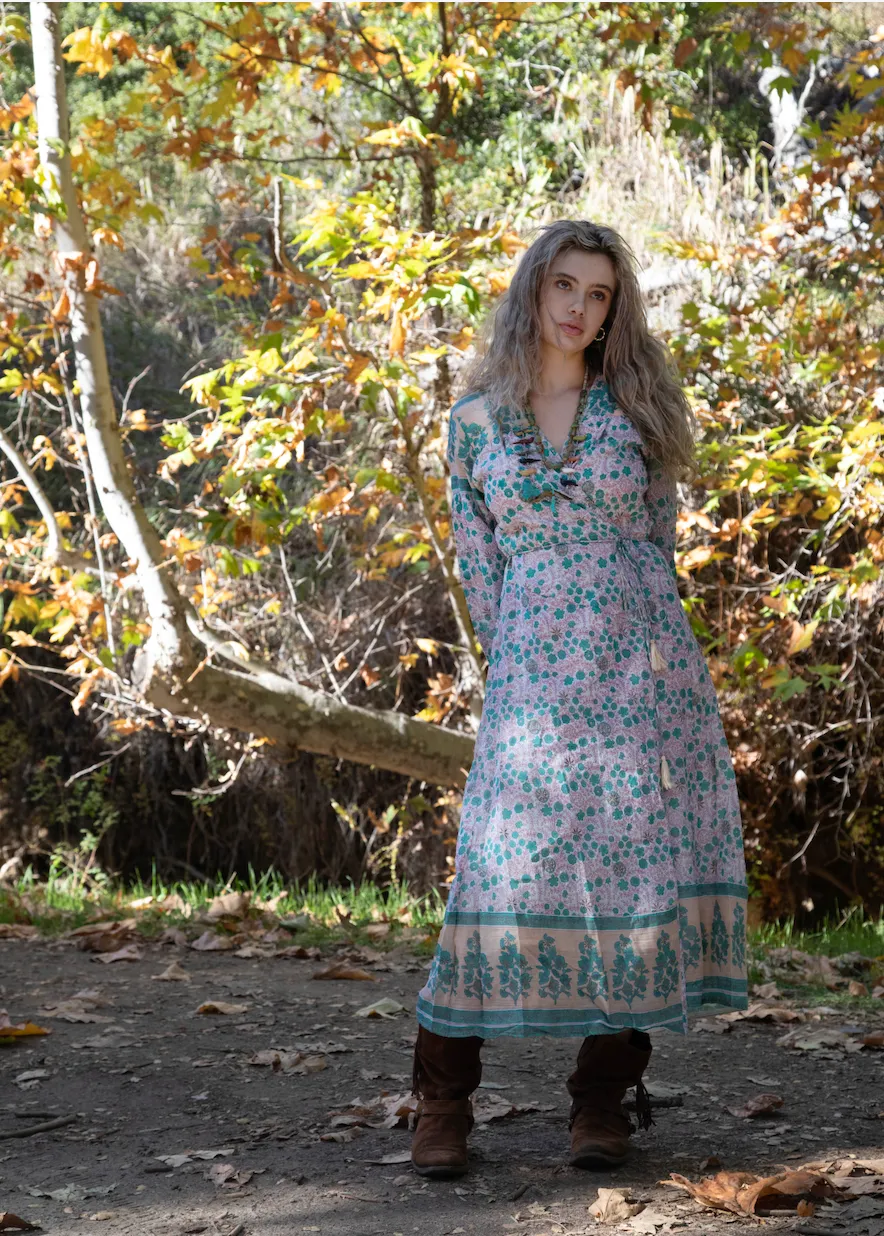Naomi Printed Wrap Dress/Duster Peach
