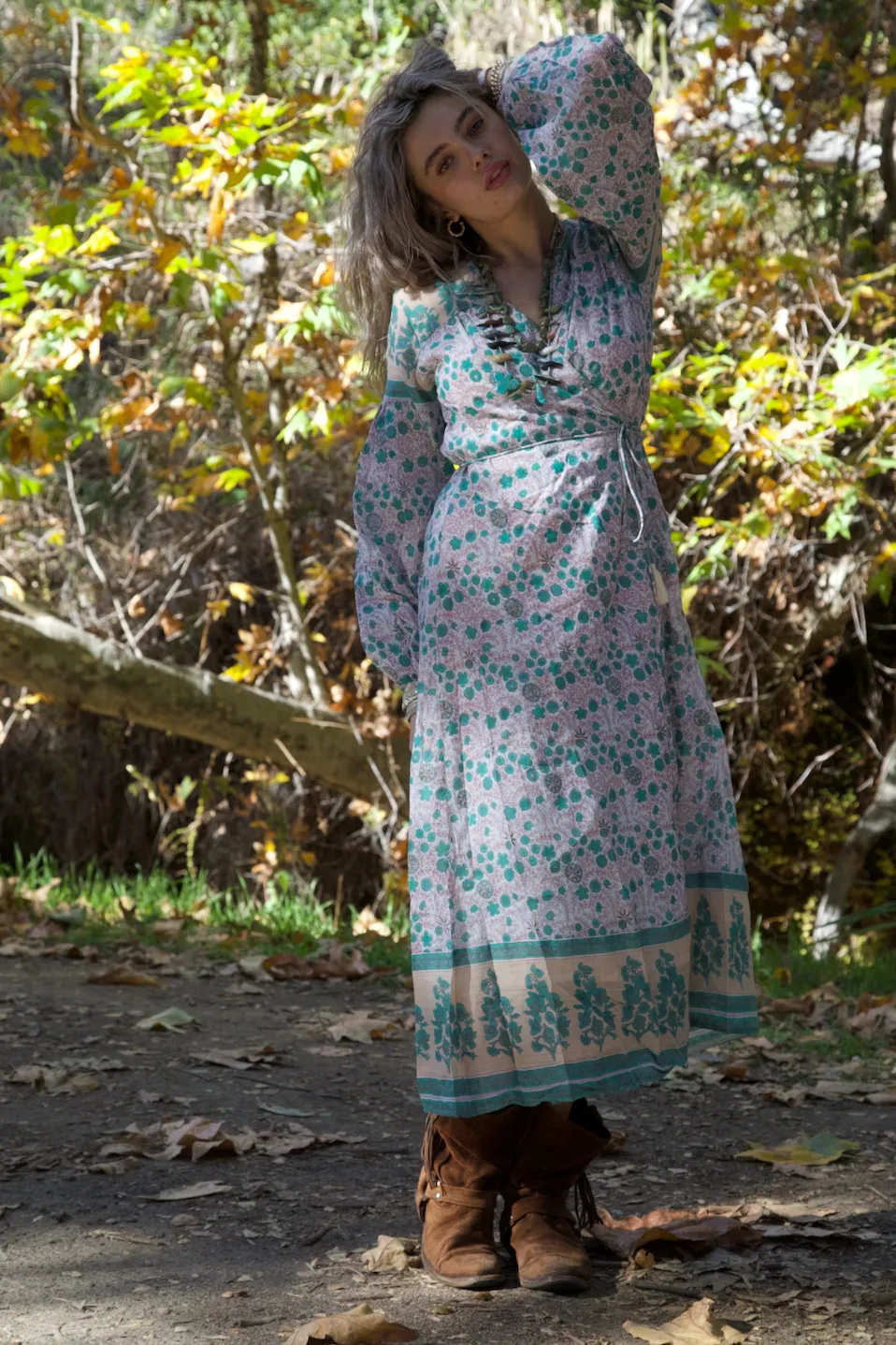 Naomi Printed Wrap Dress/Duster Peach
