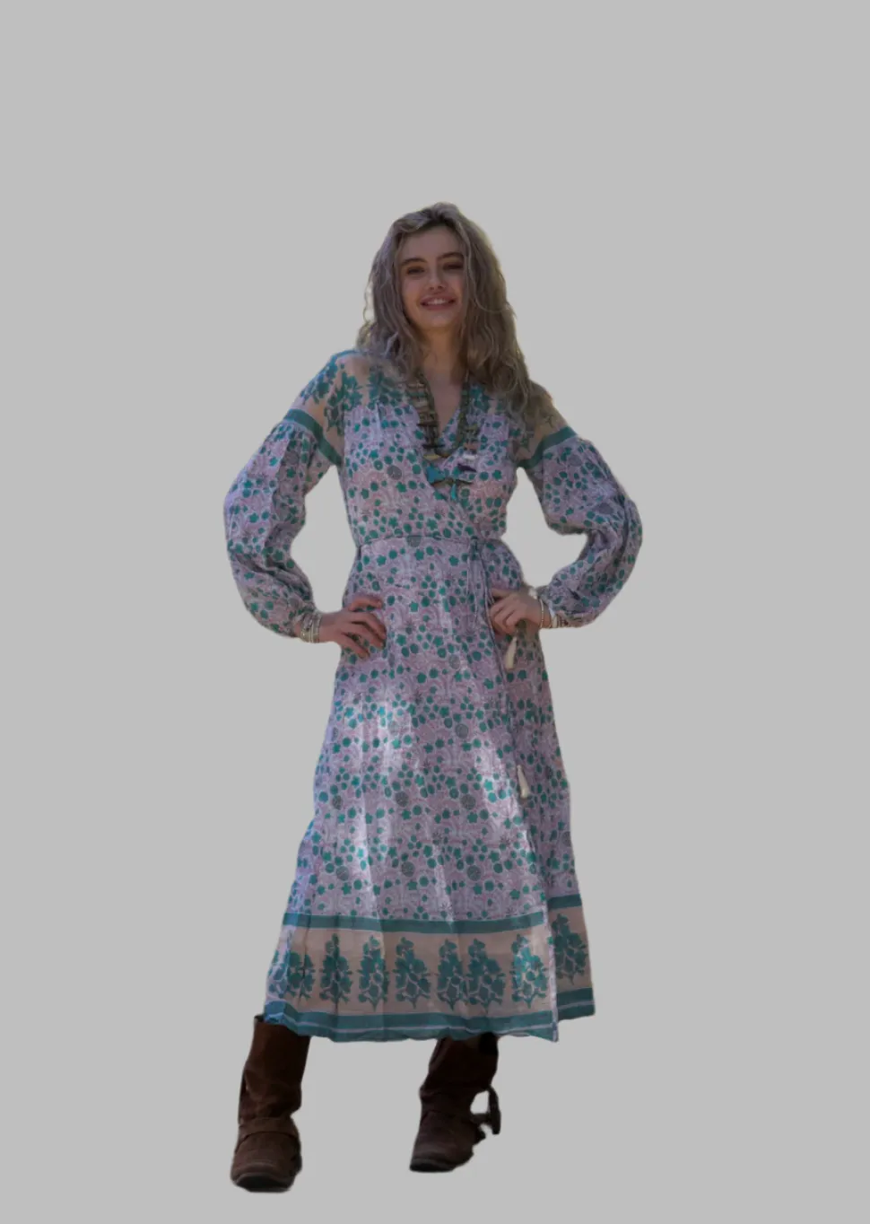 Naomi Printed Wrap Dress/Duster Peach