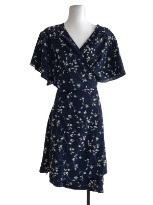 Navy Blue Bloom Wrap Dress
