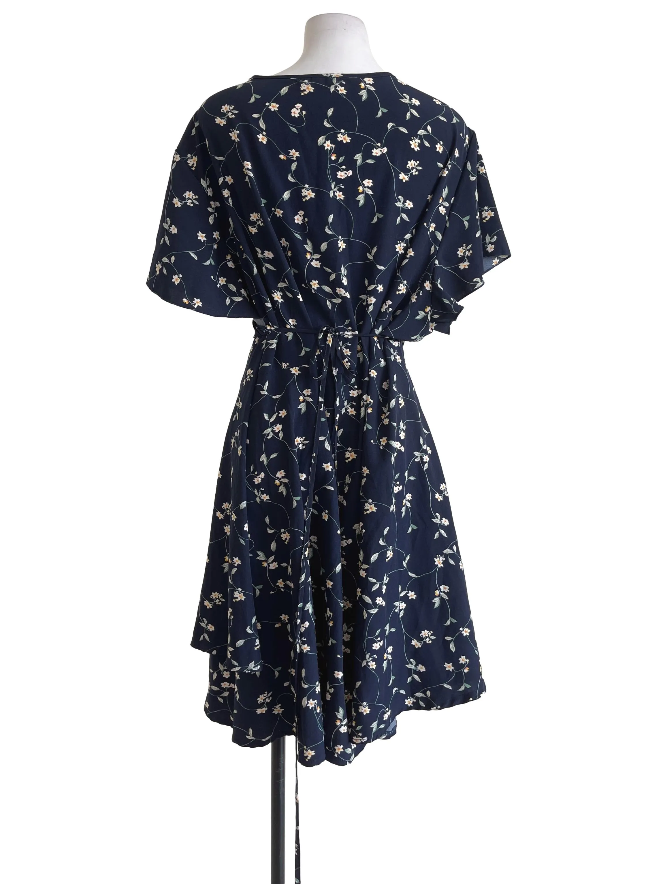 Navy Blue Bloom Wrap Dress