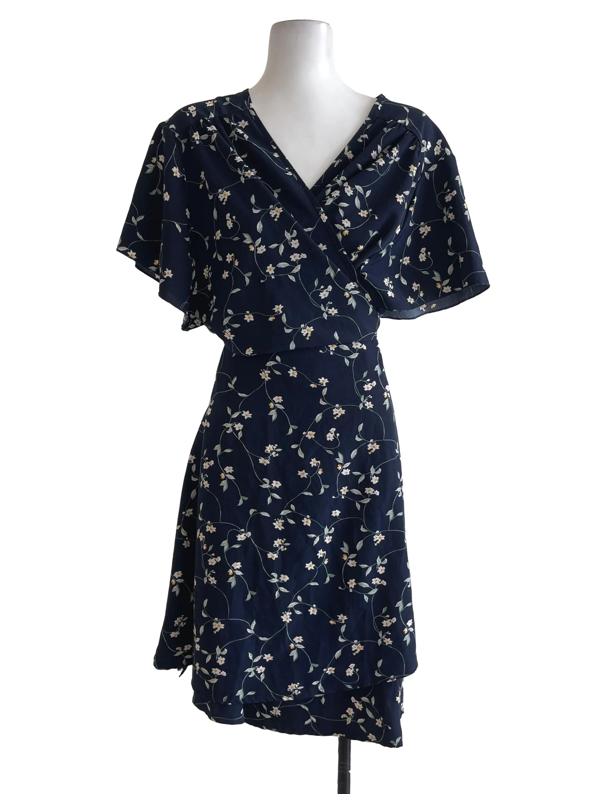 Navy Blue Bloom Wrap Dress