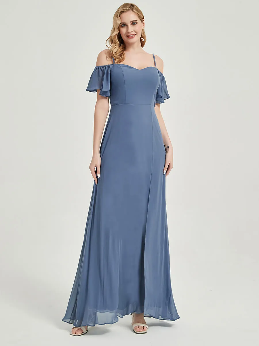Navy Blue Spaghetti Straps A-Line Bridesmaid Dress With High Split