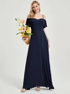 Navy Blue Spaghetti Straps A-Line Bridesmaid Dress With High Split