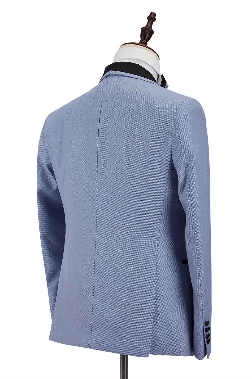 New Arrival Light Blue Classy Black Shawl Lapel One Button Men's Formal Suit for Wedding