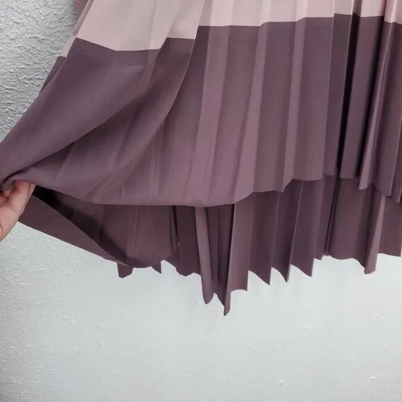New  ATHLETA 2022 Color Block Swing Foward Pleated High Low Midi Athletic Skirt