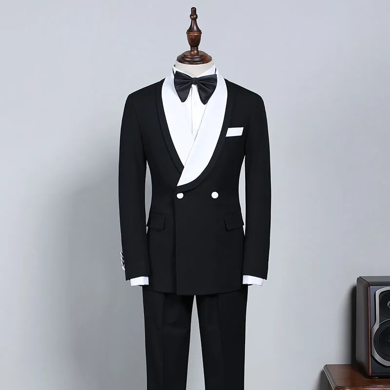 New Black And White Slim Fit Bespoke Wedding Suit For Grooms