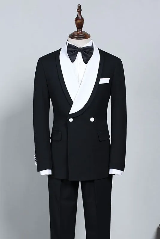 New Black And White Slim Fit Bespoke Wedding Suit For Grooms
