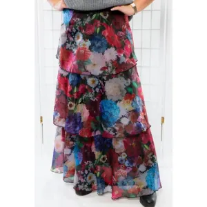NEW EN CREME sonora floral tiered maxi skirt in deep blue