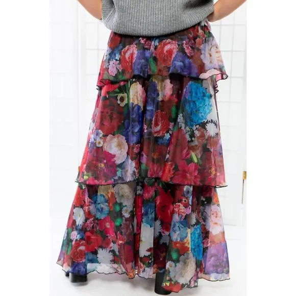 NEW EN CREME sonora floral tiered maxi skirt in deep blue