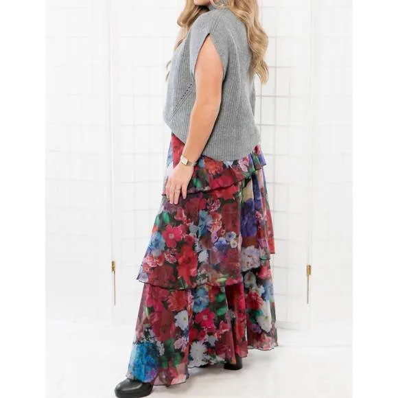 NEW EN CREME sonora floral tiered maxi skirt in deep blue