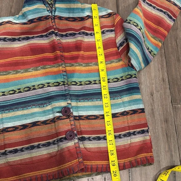 New Identity Vibrant Red and Orange Striped Blazer Aztec western