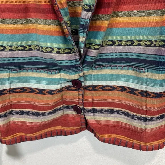 New Identity Vibrant Red and Orange Striped Blazer Aztec western