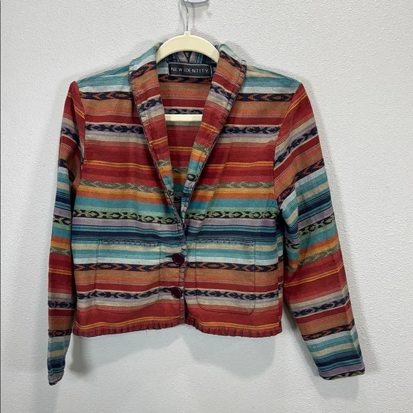 New Identity Vibrant Red and Orange Striped Blazer Aztec western