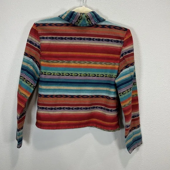 New Identity Vibrant Red and Orange Striped Blazer Aztec western