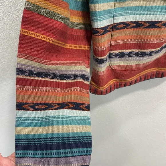 New Identity Vibrant Red and Orange Striped Blazer Aztec western
