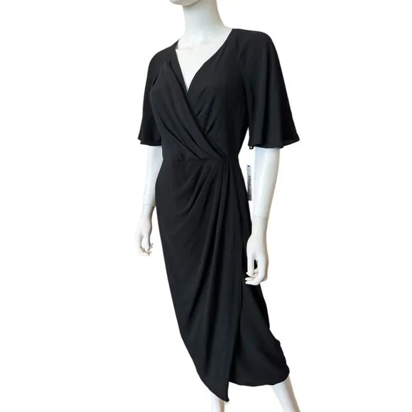 New  ~ MAGGY LONDON ~ Payton Wrap Side Drape Midi Dress Size 4 Ret  $128