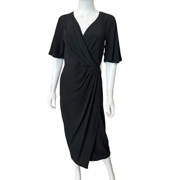 New  ~ MAGGY LONDON ~ Payton Wrap Side Drape Midi Dress Size 4 Ret  $128