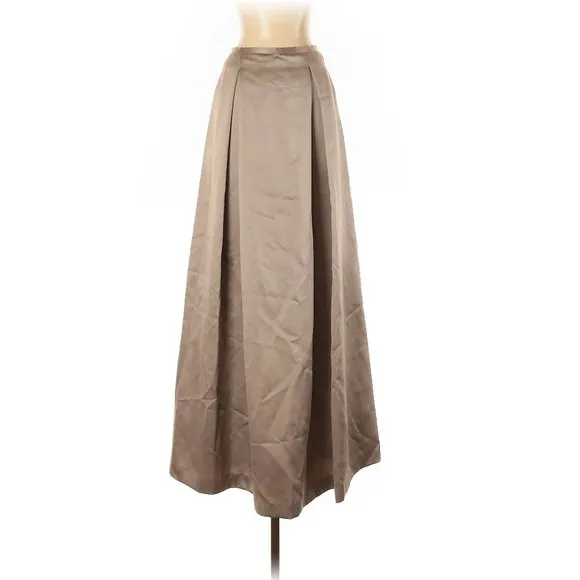 Nicole Miller Formal Pleated Tan Long Maxi Skirt