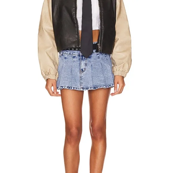 Nika Pleated Mini Skirt in Light Wash size smallMORE TO COME