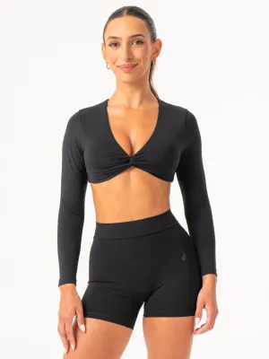 NKD Knot Long Sleeve Top - Black