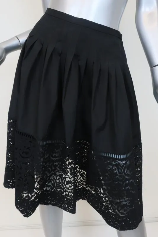 No. 21 Lace-Hem Flared Skirt Black Pleated Cotton Size 40 NEW