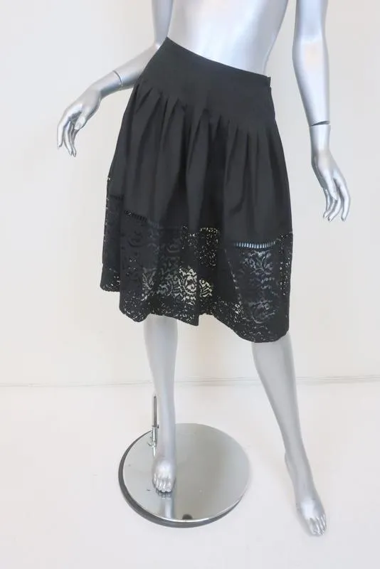 No. 21 Lace-Hem Flared Skirt Black Pleated Cotton Size 40 NEW