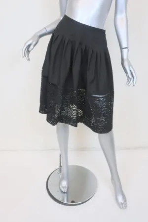 No. 21 Lace-Hem Flared Skirt Black Pleated Cotton Size 40 NEW