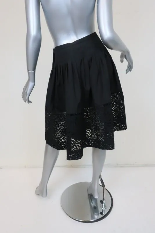 No. 21 Lace-Hem Flared Skirt Black Pleated Cotton Size 40 NEW