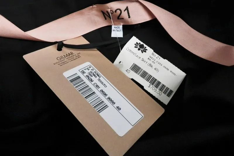 No. 21 Lace-Hem Flared Skirt Black Pleated Cotton Size 40 NEW