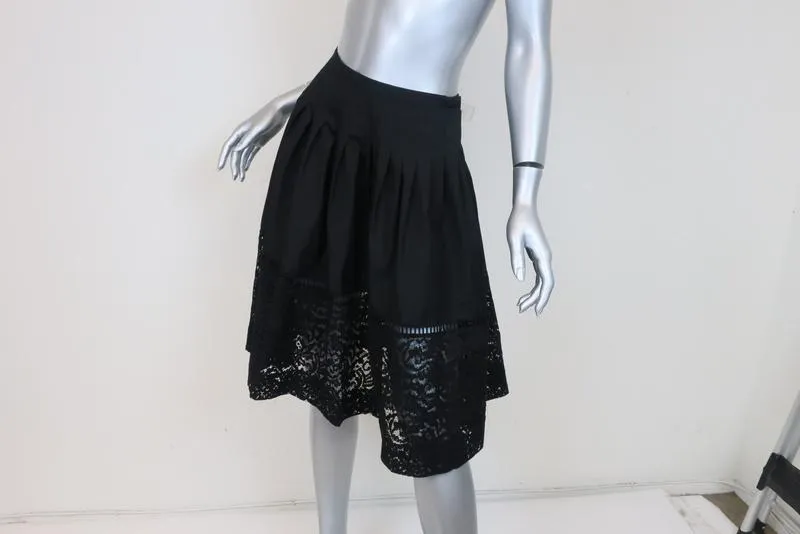 No. 21 Lace-Hem Flared Skirt Black Pleated Cotton Size 40 NEW