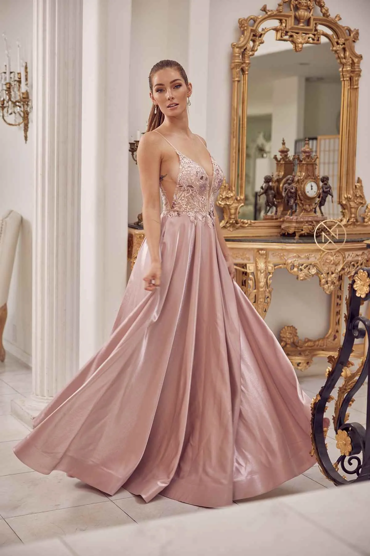 Nox Anabel E1004 Long A-Line Iridescent Formal Gown
