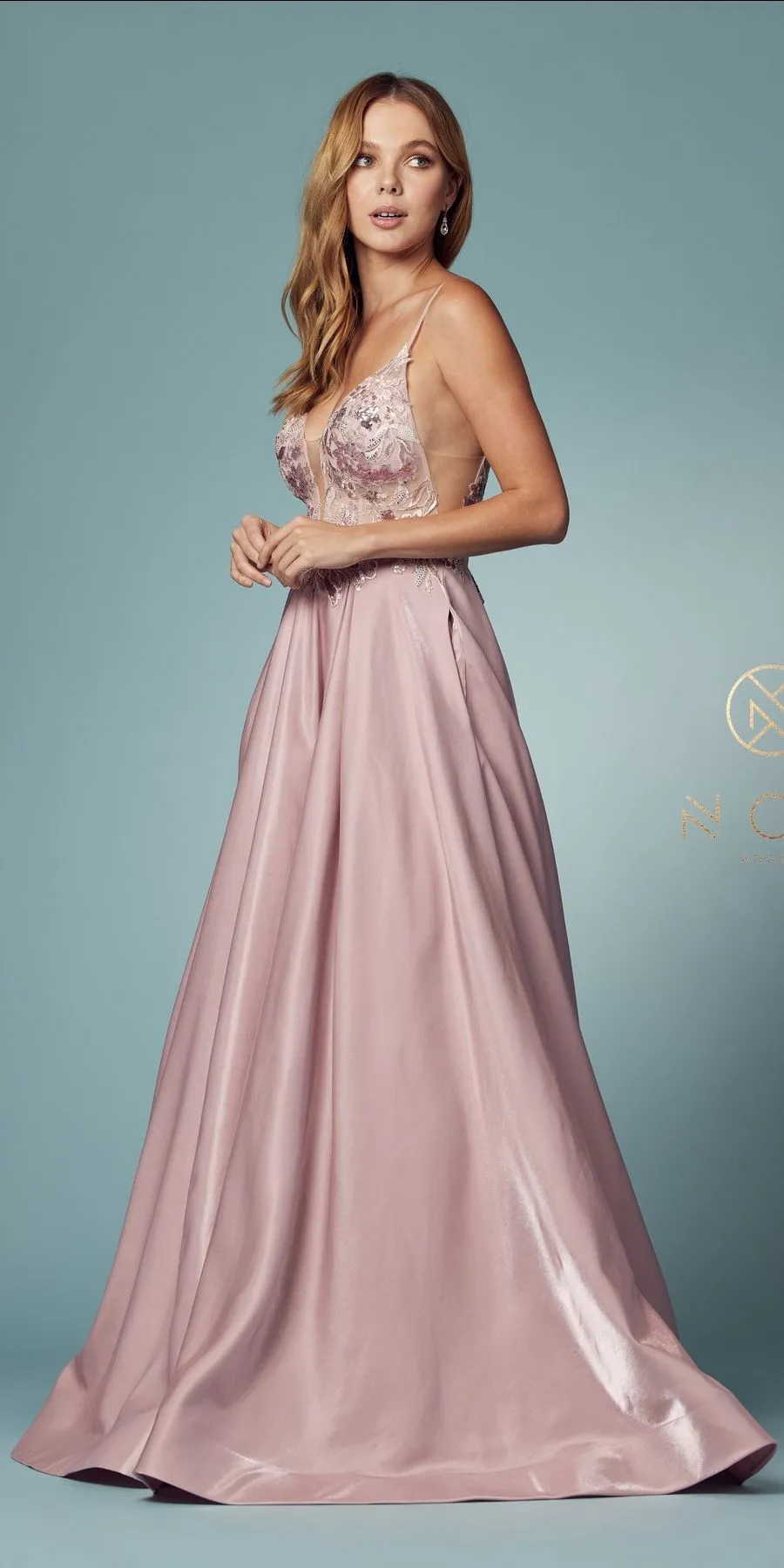 Nox Anabel E1004 Long A-Line Iridescent Formal Gown