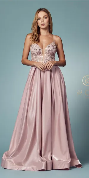 Nox Anabel E1004 Long A-Line Iridescent Formal Gown